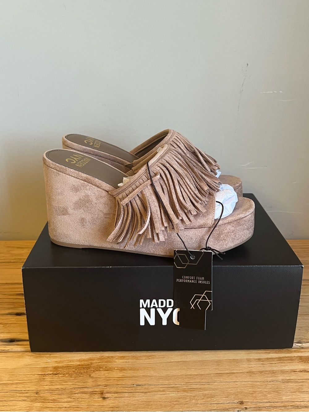 Madden NYC Women's Fringe Platform Wedge Sandal - Taupe